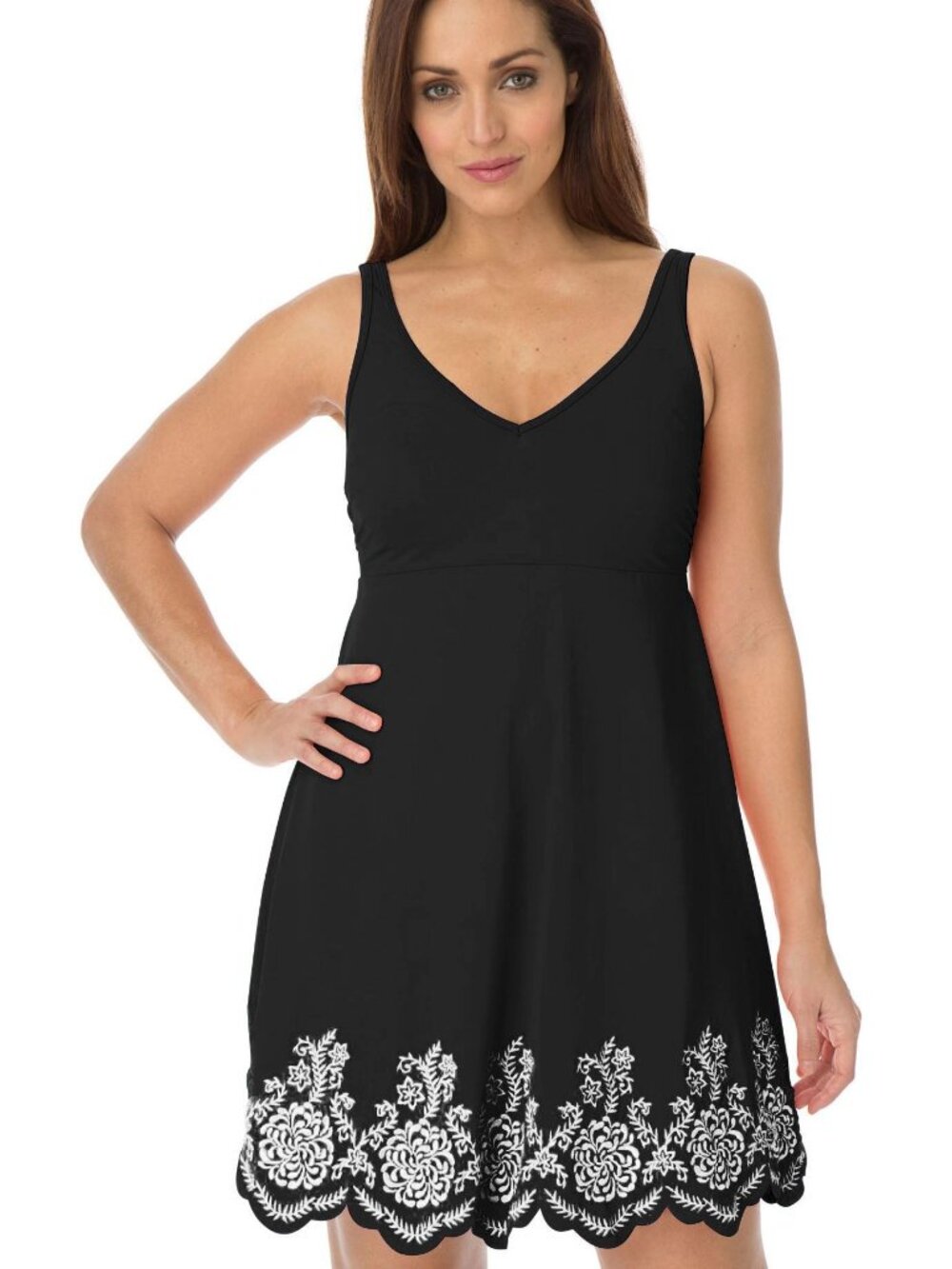 Jessica London Embroidered Swim Dress – Black & White – Size 12 🖤🤍🔥